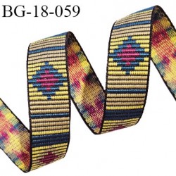 Galon ruban brodé 18 mm avec motifs éthniques couleur jaune rose et bleu largeur 18 mm prix au mètre