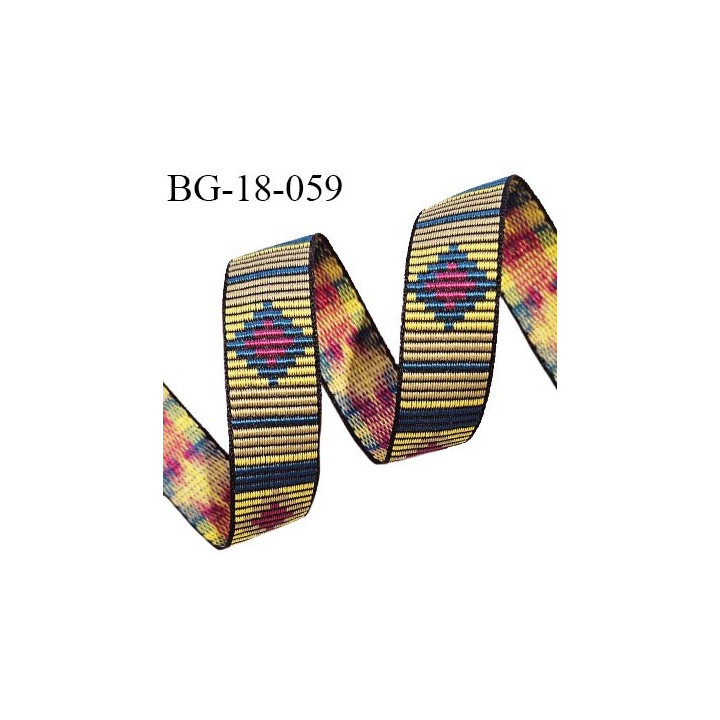 Galon ruban brodé 18 mm avec motifs éthniques couleur jaune rose et bleu largeur 18 mm prix au mètre