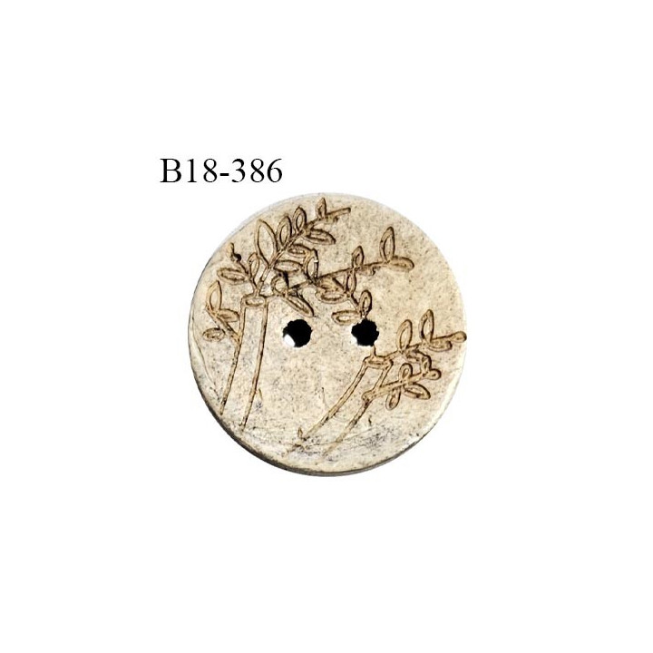 Bouton coco 18 mm avec motif gravé fabriqué en France 2 trous diamètre 18 mm épaisseur 3 mm prix à la pièce