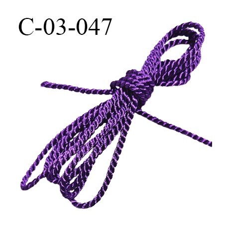 Cordon torsadé 3 mm couleur violet satiné diamètre 3 mm prix au mètre