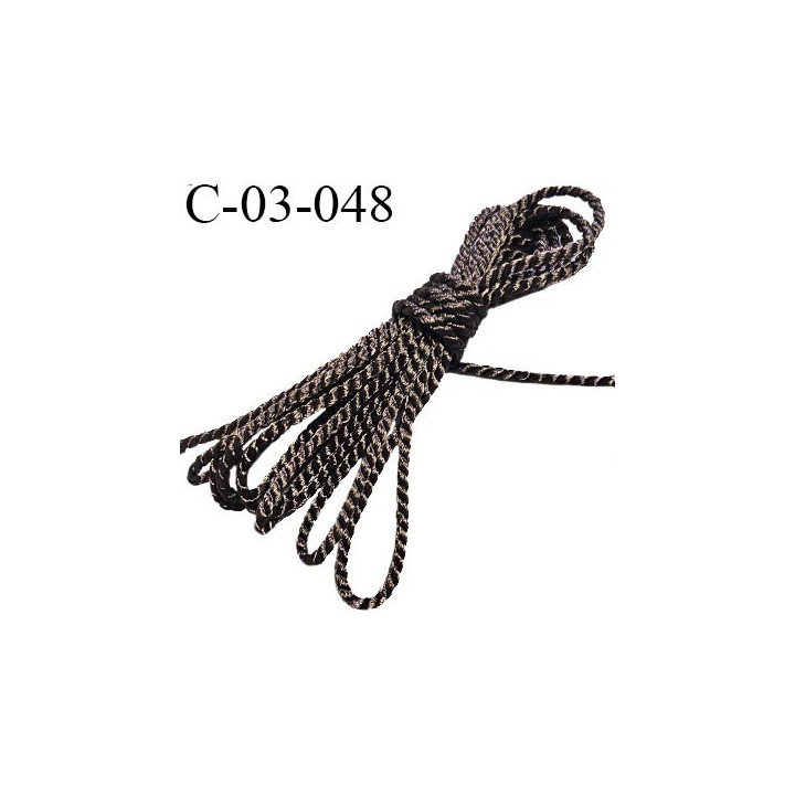 Cordon torsadé 3 mm couleur marron satiné diamètre 3 mm prix au mètre