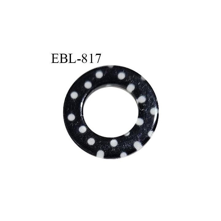 Anneau 14 mm en pvc bain et lingerie couleur noir à pois blancs diamètre intérieur 14 mm diamètre extérieur 25 mm