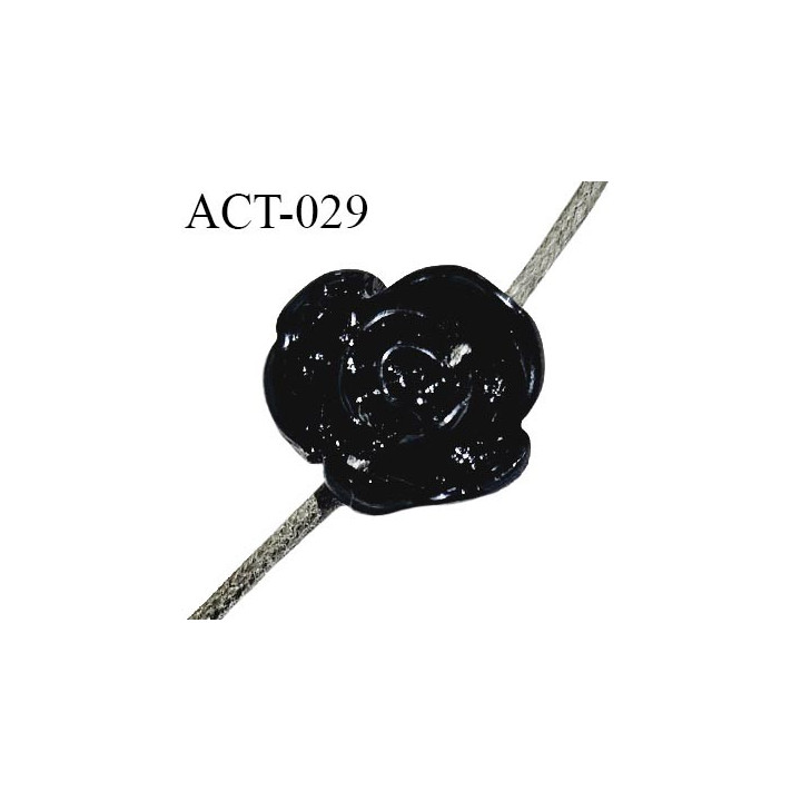 Décor accessoire perle fleur couleur noir en forme de rose diamètre 14 mm avec passage pour un cordon de 1 mm prix à la pièce