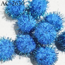 Pompon décor couleur bleu diamètre 18 mm prix à la pièce