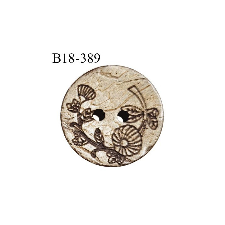 Bouton coco 18 mm avec motif gravé fabriqué en France 2 trous diamètre 18 mm épaisseur 3 mm prix à la pièce
