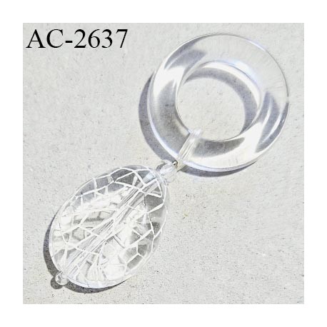 Décor ornement anneau transparent diamètre 15 mm diamètre extérieur 27 mm avec pendentif hauteur 25 mm largeur 19 mm