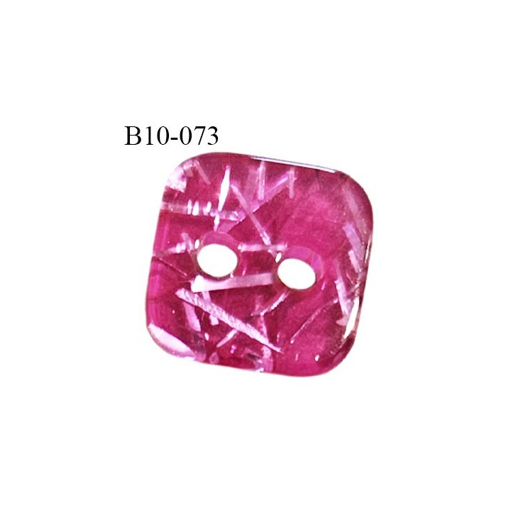 Bouton carré 10 mm couleur rose fuchsia irisé 2 trous épaisseur 3 mm prix à la pièce