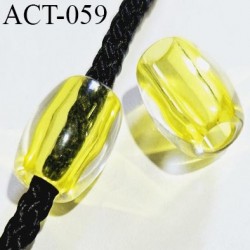 Décor accessoire perle longueur 15 mm largeur 10 mm couleur transparent et jaune avec passage pour un cordon de 3 mm