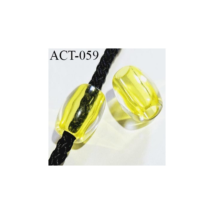 Décor accessoire perle longueur 15 mm largeur 10 mm couleur transparent et jaune avec passage pour un cordon de 3 mm
