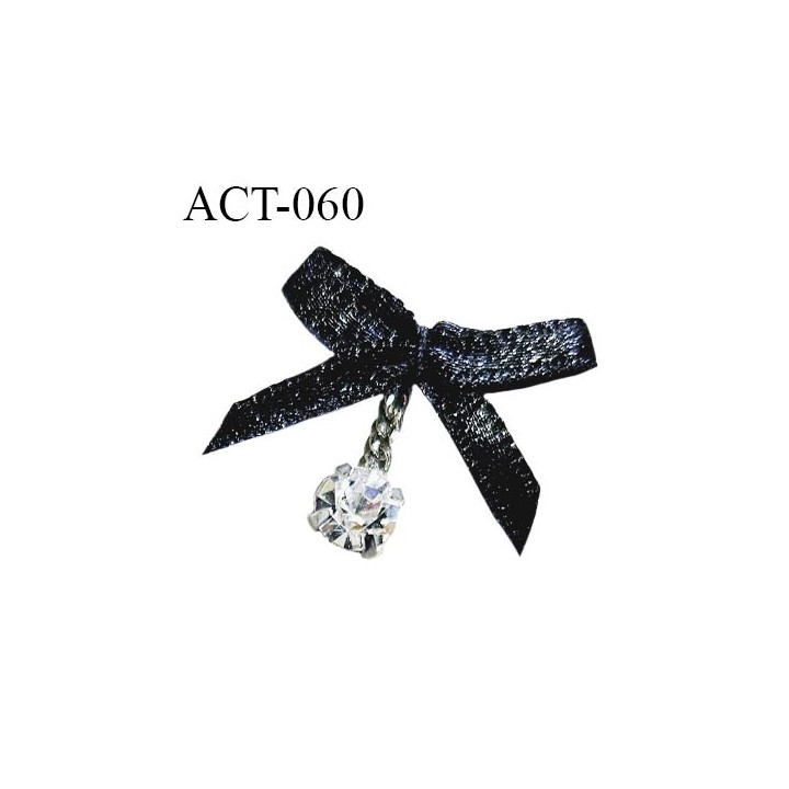 Noeud lingerie 15 mm haut de gamme en satin couleur noir largeur 15 mm avec un pendentif strass prix à l'unité
