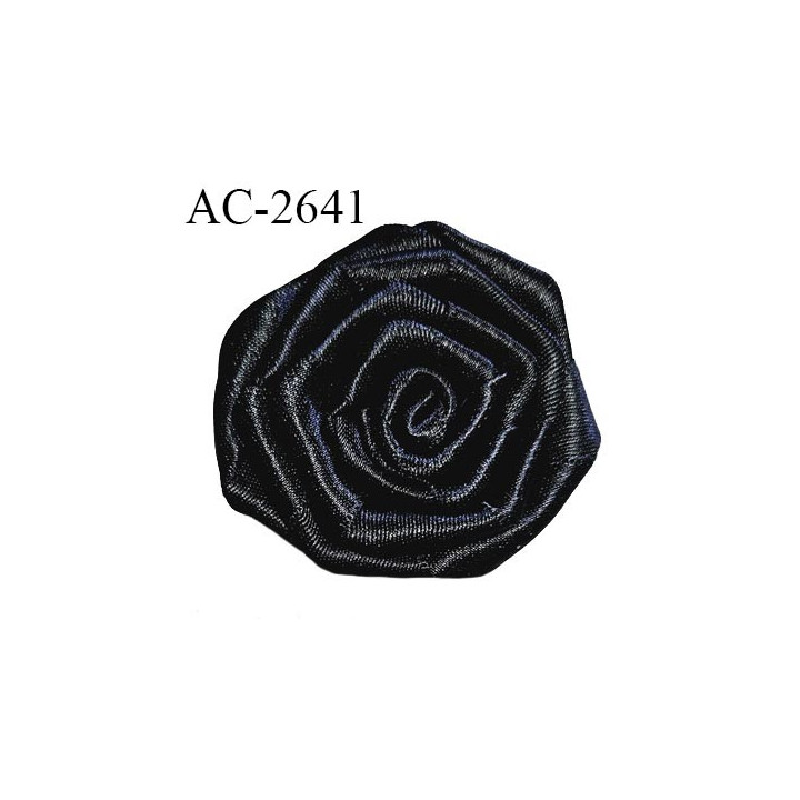 Décor ornement fleur en tissu satiné à coudre diamètre 5 cm couleur noir prix à l'unité