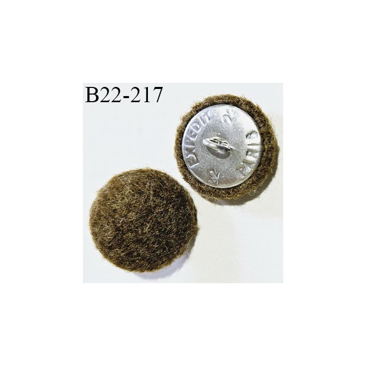 Bouton feutrine 22 mm couleur marron diamètre 22 mm épaisseur 6 mm culot en alu accroche avec un anneau prix à la pièce