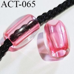 Décor accessoire perle longueur 15 mm largeur 10 mm couleur transparent et rose avec passage pour un cordon de 3 mm