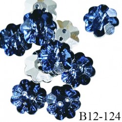 Bouton fleur 12 mm style strass couleur bleu 8 pétales avec 2 trous diamètre 12 mm épaisseur 4 mm prix à l'unité
