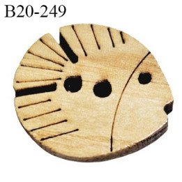 Bouton bois 20 mm en forme de poisson avec 2 trous largeur 20 mm épaisseur 3 mm prix à la pièce