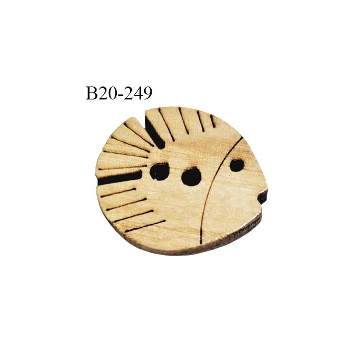 Bouton bois 20 mm en forme de poisson avec 2 trous largeur 20 mm épaisseur 3 mm prix à la pièce
