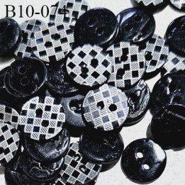 Bouton rond à carreaux 10 mm couleur noir et gris 2 trous épaisseur 2 mm prix à la pièce