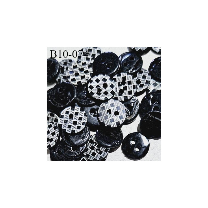 Bouton rond à carreaux 10 mm couleur noir et gris 2 trous épaisseur 2 mm prix à la pièce