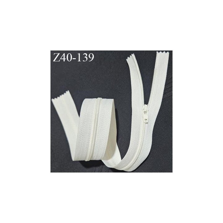 Fermeture zip en morceau de 40 cm avec un curseur couleur écru zip glissière nylon largeur 4 mm longueur 40 cm