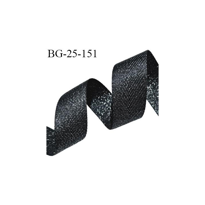 Biais sergé 25 mm couleur noir avec lurex argenté largeur 25 mm très souple prix au mètre