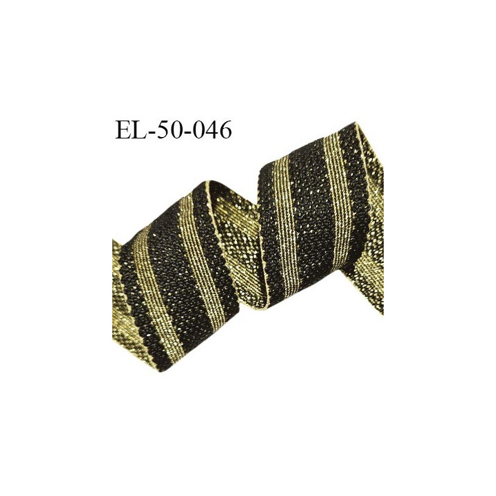Elastique 50 mm style bord-côte couleur noir et lurex doré largeur 50 mm allongement +70% prix au mètre