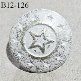 Bouton 12 mm en métal couleur blanc et argent avec motif étoile diamètre 12 mm accroche avec un anneau prix à l'unité