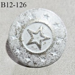 Bouton 12 mm en métal couleur blanc et argent avec motif étoile diamètre 12 mm accroche avec un anneau prix à l'unité