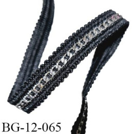 Galon coton 12 mm couleur noir avec chaînette couleur argent largeur 12 mm prix au mètre
