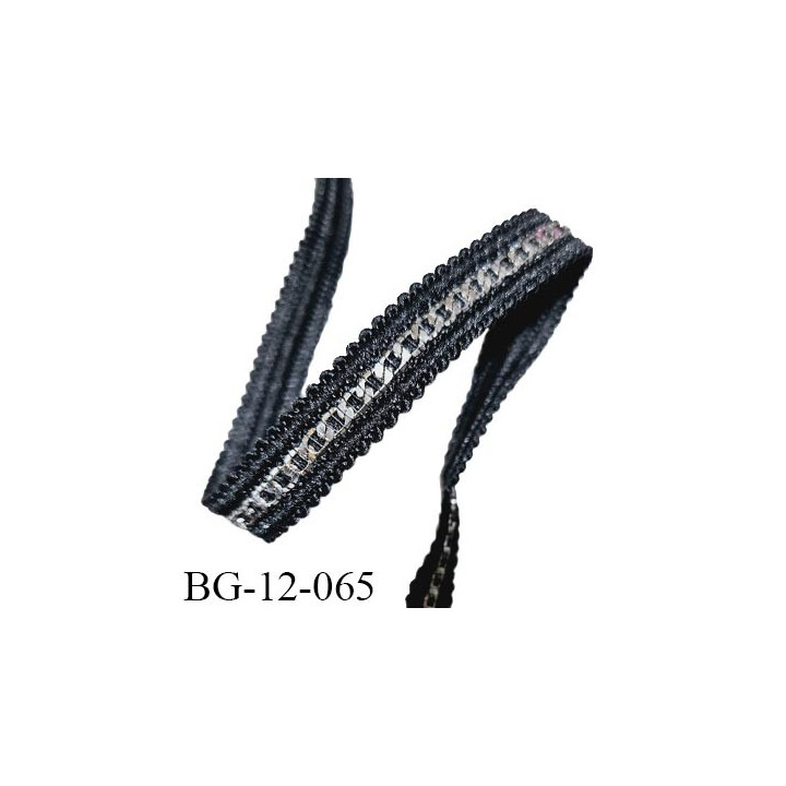 Galon coton 12 mm couleur noir avec chaînette couleur argent largeur 12 mm prix au mètre