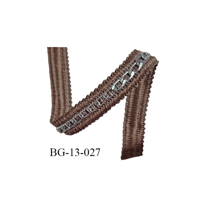 Galon coton 13 mm couleur marron avec chaînette couleur argent largeur 12 mm prix au mètre