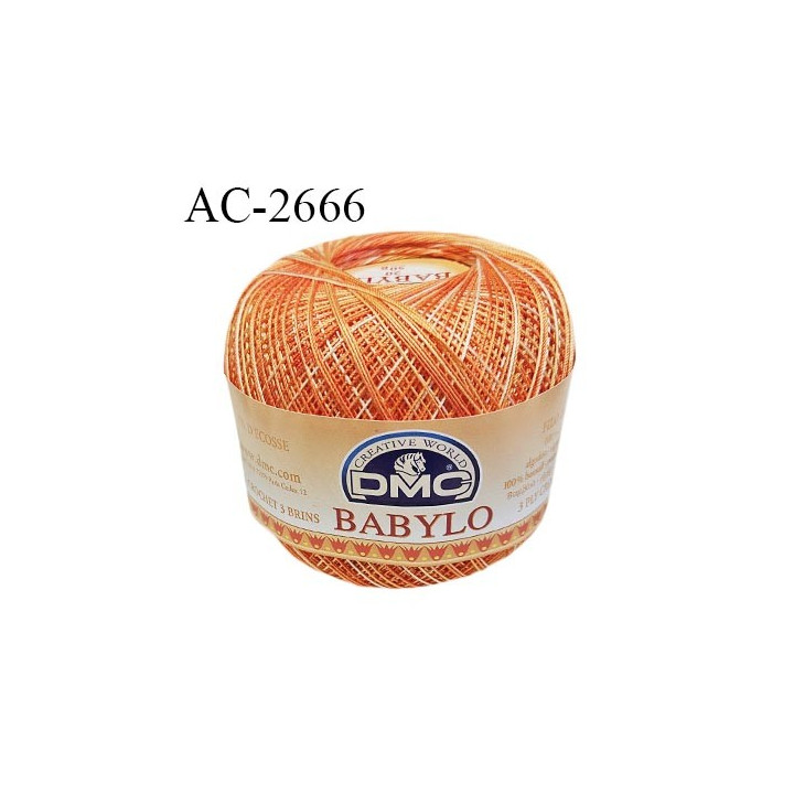 Pelote de fil à crochet fin DMC Babylo 100% coton couleur orange et jaune en dégradé grosseur 20 pour crochet de 1,25 à 1,50 mm