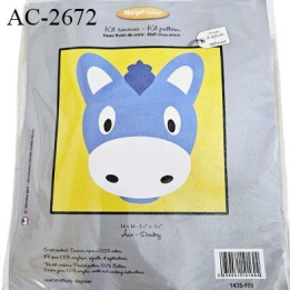 Kit canevas pour enfant demi point croix Ane 14x14 cm avec fil, aiguille et explications niveau débutant prix pour un kit