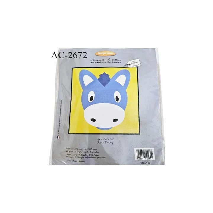 Kit canevas pour enfant demi point croix Ane 14x14 cm avec fil, aiguille et explications niveau débutant prix pour un kit