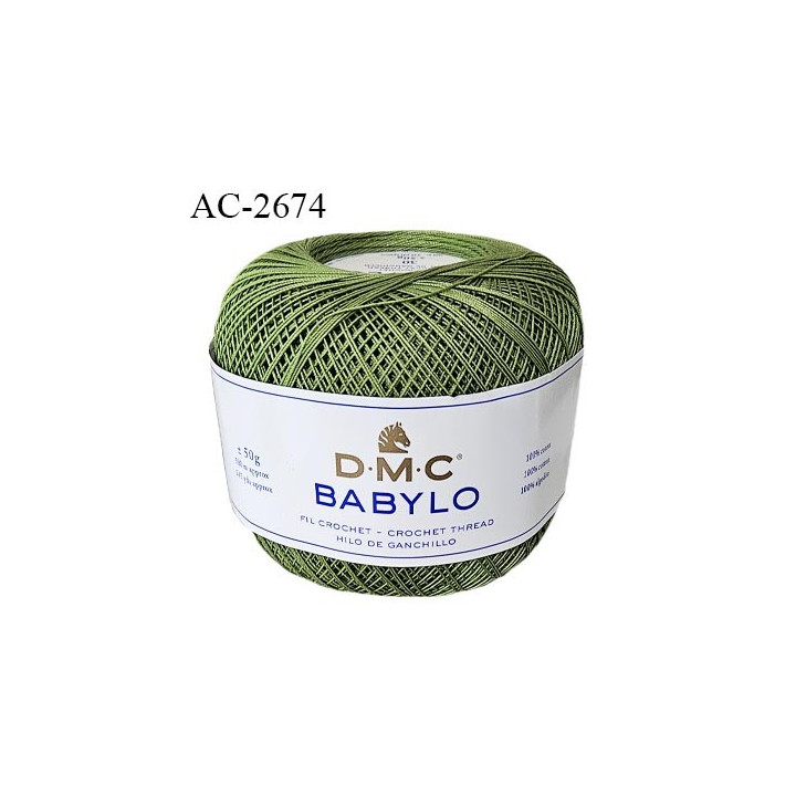 Pelote de fil à crochet fin DMC Babylo 100% coton couleur vert grosseur 30 pour crochet de 1 à 1,25 mm prix pour une pelote