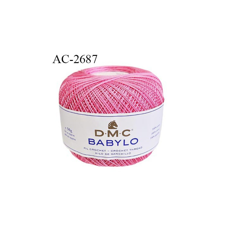 Pelote de fil à crochet fin DMC Babylo 100% coton couleur rose grosseur 10 pour crochet de 1,5 à 1,75 mm prix pour une pelote