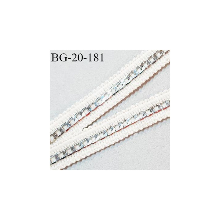 Galon coton 20 mm couleur beige avec chaînette couleur argent largeur 20 mm prix au mètre