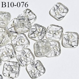 Bouton carré 10 mm couleur transparent irisé 2 trous épaisseur 3 mm prix à la pièce