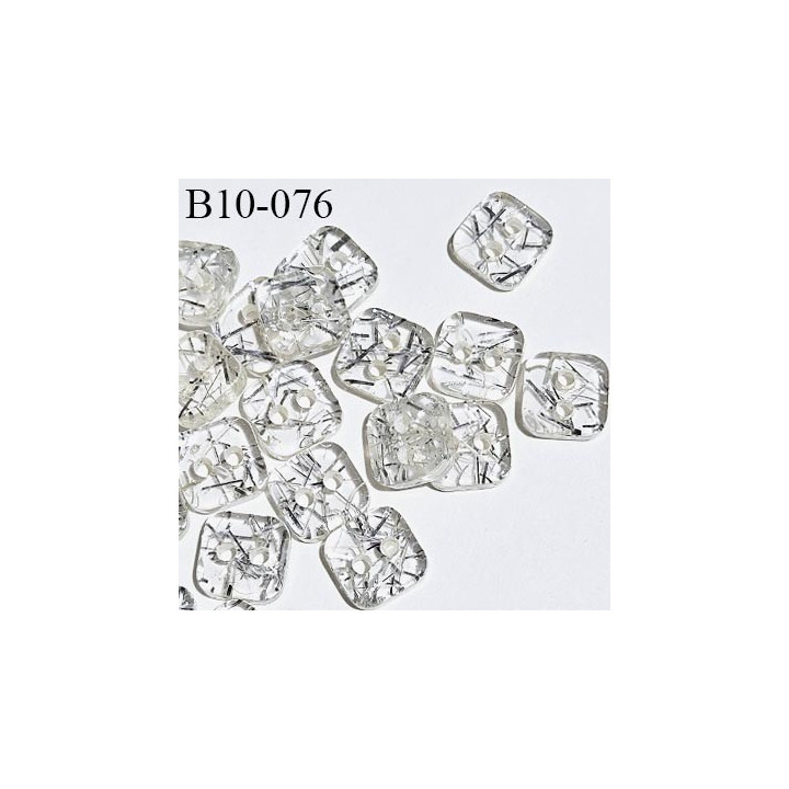 Bouton carré 10 mm couleur transparent irisé 2 trous épaisseur 3 mm prix à la pièce