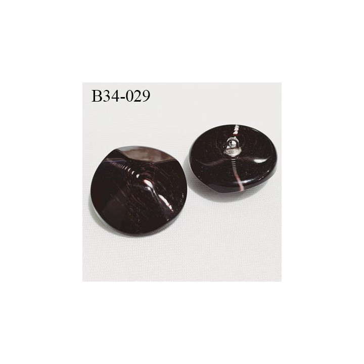 Bouton 34 mm en pvc couleur marron foncé à facette accroche avec un anneau prix à l'unité