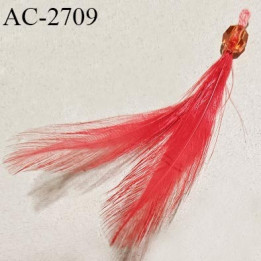Décor ornement plume rouge avec perle orange longueur 9 cm largeur 1.5 cm prix à l'unité