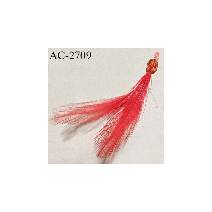 Décor ornement plume rouge avec perle orange longueur 9 cm largeur 1.5 cm prix à l'unité