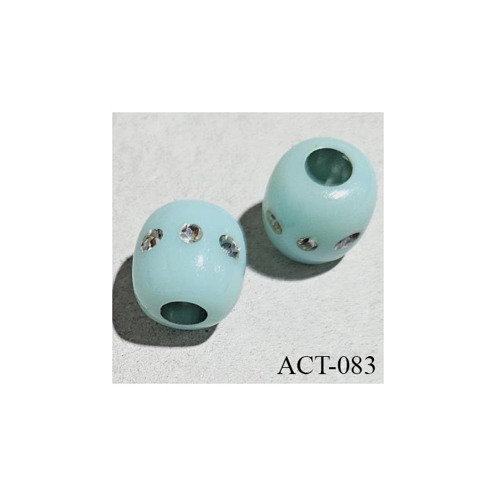 Perle 12 mm couleur bleu lagon avec strass diamètre 12 mm et trou pour cordon de 4 mm prix à la pièce