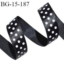 Galon ruban 15 mm haut de gamme couleur noir à pois blancs largeur 15 mm prix au mètre