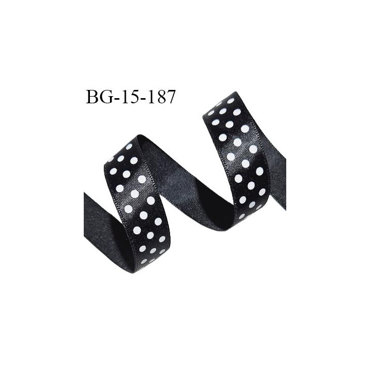 Galon ruban 15 mm haut de gamme couleur noir à pois blancs largeur 15 mm prix au mètre