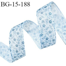 Galon ruban 15 mm haut de gamme couleur bleu avec des fleurs largeur 15 mm prix au mètre