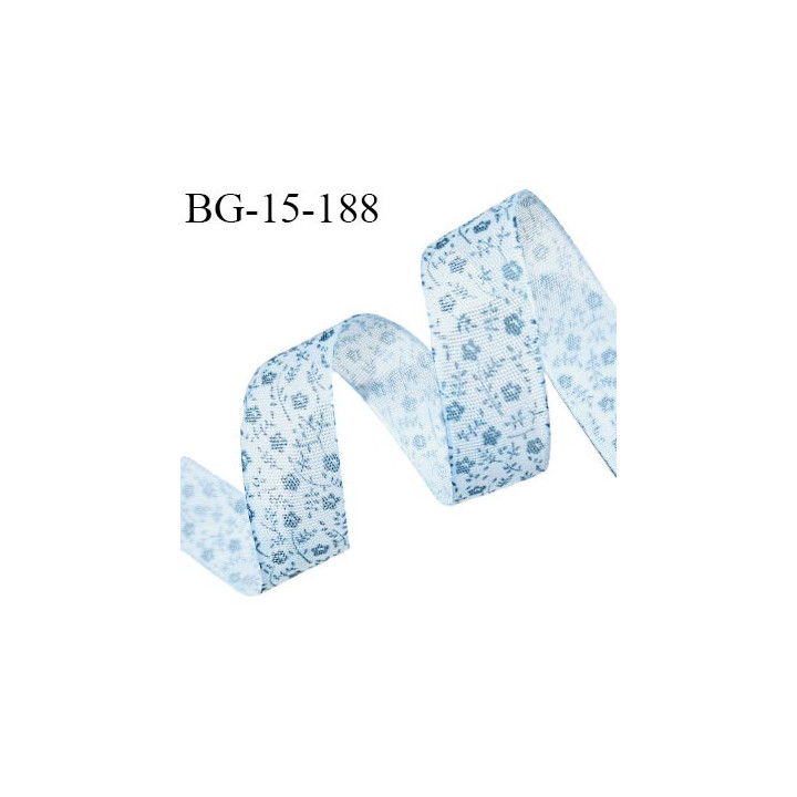 Galon ruban 15 mm haut de gamme couleur bleu avec des fleurs largeur 15 mm prix au mètre