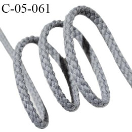 Cordon 5 mm en coton très solide couleur gris  diamètre 5mm prix au mètre
