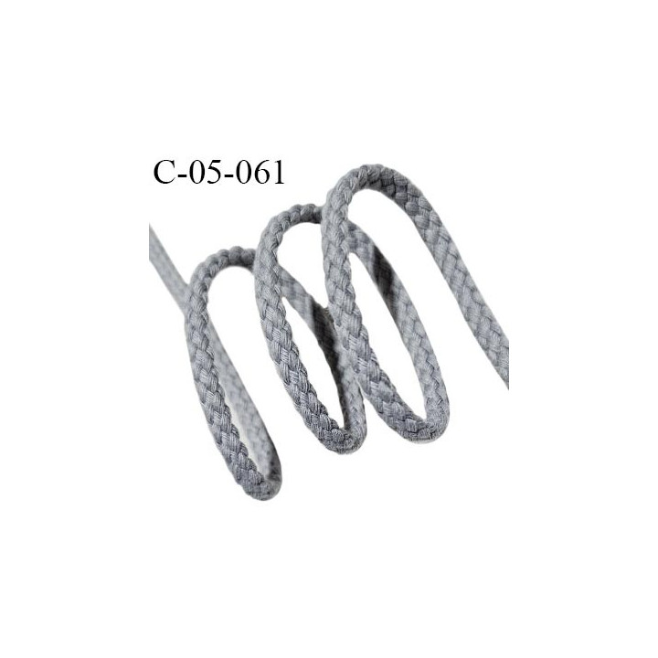 Cordon 5 mm en coton très solide couleur gris  diamètre 5mm prix au mètre