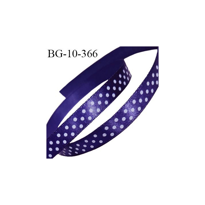 Galon ruban 10 mm couleur violet bleuté à pois blanc largeur 10 mm prix au mètre