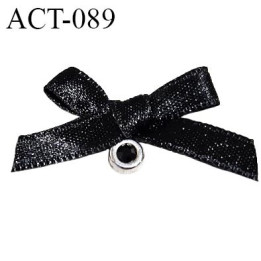 Noeud lingerie 23 mm haut de gamme en satin couleur noir largeur 23 mm avec un pendentif strass prix à l'unité